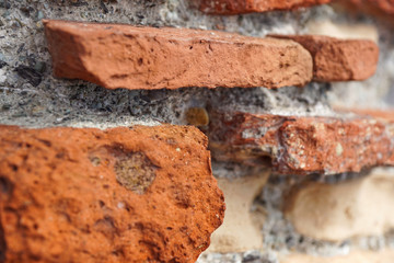 Closeup of Stack of Raw Bricks on the external wall