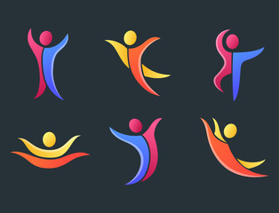 Silhouette abstract people performance character logo human figure pose vector illustration.