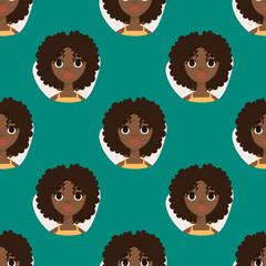 Seamless pattern avatars with facial features nationalities people african woman characters vector illustration