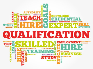 Qualification word cloud, education business concept background
