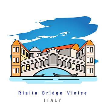 Illustrator of Rialto Bridge Vinice Italy. Vector Illustration