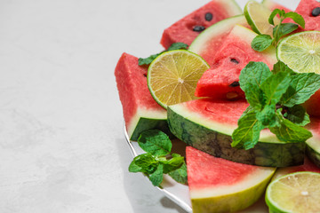 Fresh sliced watermelon on a plate in summertime