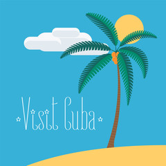 Beach with palm tree in Cuba vector illustration