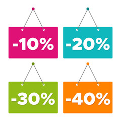Obraz na płótnie Canvas Sale -10%, -20%, -30% & -40% hanging Door Sign. Eps10 Vector.