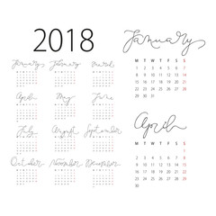 Abstract 2017 and 2018 vector calendar with Monday the first day of week - 166971740