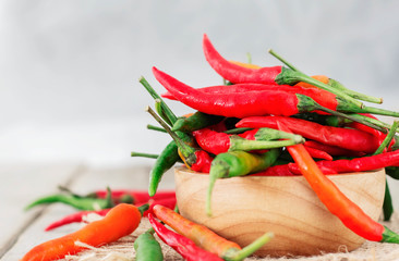 Red chili on wooden.