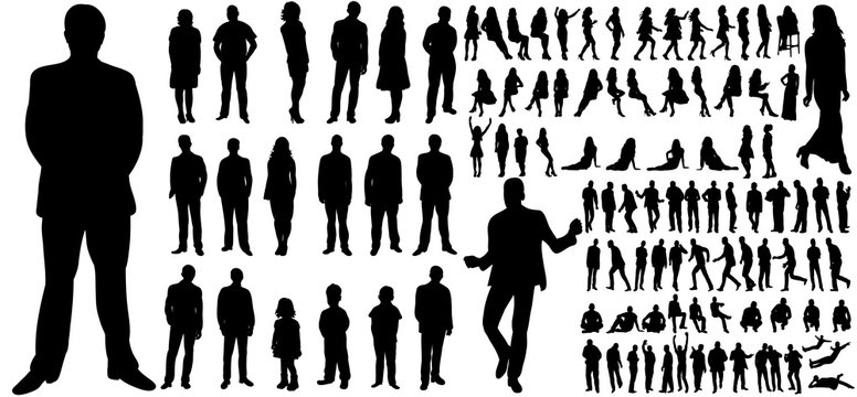 silhouettes set of people, a collection of silhouettes of men, women and children
