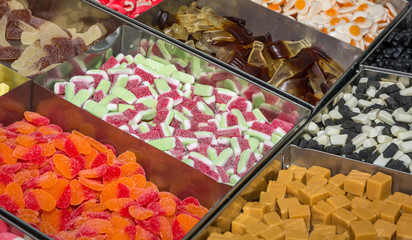 assortment colorful gummy candies.