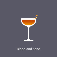 Blood and Sand cocktail icon on dark background in flat style