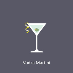 Vodka Martini cocktail icon on dark background in flat style