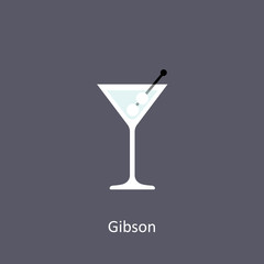 Gibson cocktail icon on dark background in flat style