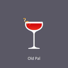 Old Pal cocktail icon on dark background in flat style