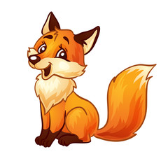 Cute Adult fox cartoon. Vector Illustration.