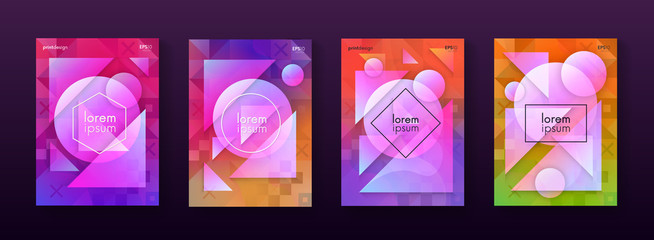 Abstract futuristic posters with geometric shapes. Applicable for Placards, Covers, Flayers, Booklets, Brochures, Banners.