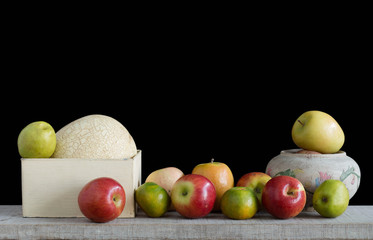 fruits with black background.