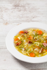 Homemade cabbage soup, cooked on smoked ribs.