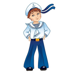 Cartoon cabin boy in uniform sailor. Isolated on a white background .