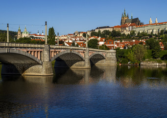 Fototapeta na wymiar Morning, view on Prague Castle, old city and bridge . Prague.Czech Republic, European travel.
