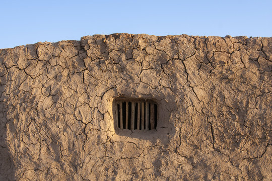 Wooden window and mud wall at Dakhla oasis, Egypt