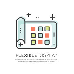 Vector Icon Style Illustration Concept of Flexible Display Pad with App Symbols, Technology of Future, Isolated Symbols for Web and Mobile