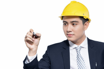 Asian architect engineer manager looking and writing by marker