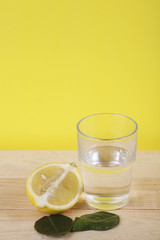 Lemon and lemongrass on wooden background. Healthy lifestyle. Detox