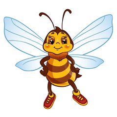 Cute bee flies. Isolated on a white background.