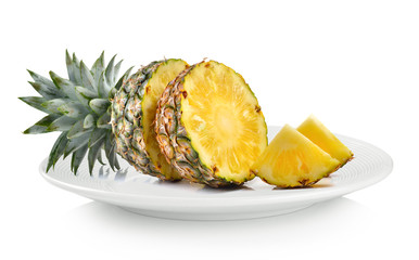 pineapple in white plate on white background