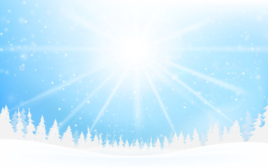 Winter snowflake falling into snow floor and lighting over blue abstract background for winter celebration promotion and christmas with copy space and vector illustration