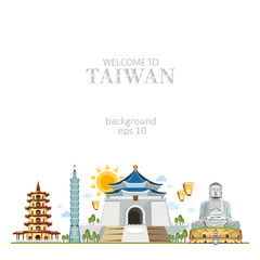 Taiwan set of traditional Taiwanese objects architecture food religion symbols buildings