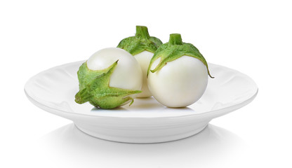 White eggplant in plate on white background