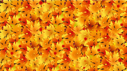 Naklejka na ściany i meble Autumn leaves background. Fall golden, yellow, red maple leaves wallpaper. 