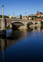 Obraz premium Morning, view on Prague Castle, old city and bridge . Prague.Czech Republic, European travel.