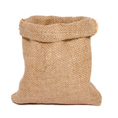Empty bag from sacking isolated on white background