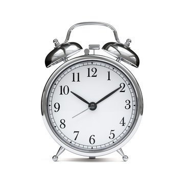 Old chrome fashioned alarm clock isolated
