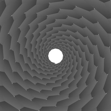 Background, pattern, black and white spiral pattern. Round centered Halftone illustration. Triangle, rotation.