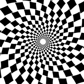 Background, pattern, black and white spiral pattern. Round centered Halftone illustration. Rhombus, figure, geometry