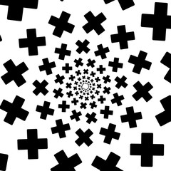 Obraz premium Cross, rotation. Background, pattern, black and white spiral pattern. Round centered Halftone illustration