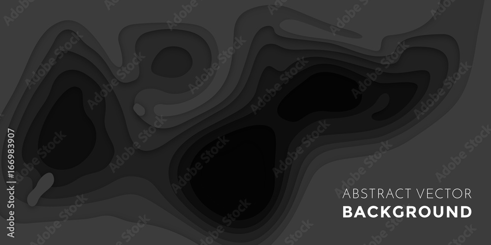 Leinwandbilder 3d papercut banner of gradient black paper multi layers vector pattern background