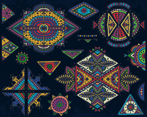 Set of tribal art boho hand drawn geometric pattern