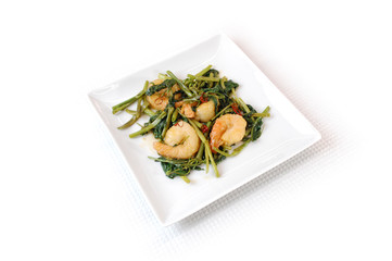 海老と空心菜の炒め物