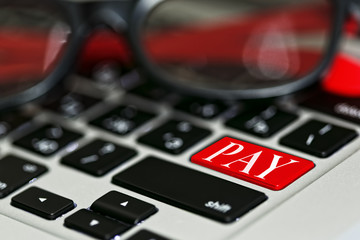 Online payment concept with red color accent