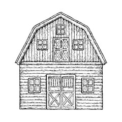 Farming barn. Farm house for agriculture equipment, sketch illustration. Vector