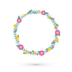 abstract floral round frame with color flowers