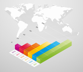 infographic 3D colorful graph with world map