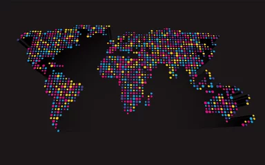 abstrakte 3D-Weltkarte aus kleinen bunten Punkten © mimacz