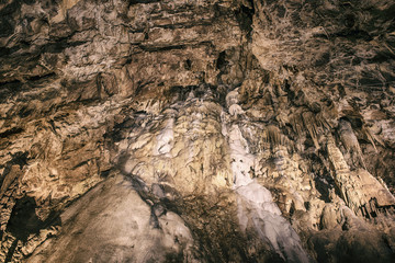 Saint Istvan caves in Lillafured, Miscolc, Hungary with stalactites