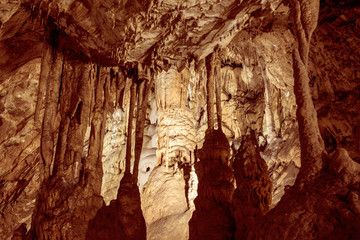 Saint Istvan caves in Lillafured, Miscolc, Hungary with stalactites