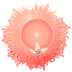 Pink feathers wreath with frame for text. Vector illustration in cartoon style isolated on a white background