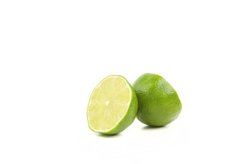 Fresh Green Lime Cut Of Half Isolated On White Background
